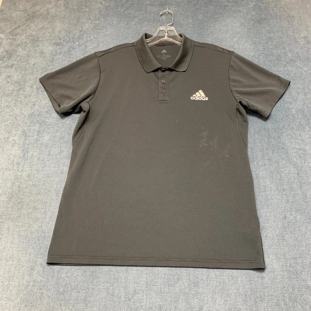 Adidas Climalite Polo Shirt Mens Large Gray Logo Golf Tennis Performance Sports